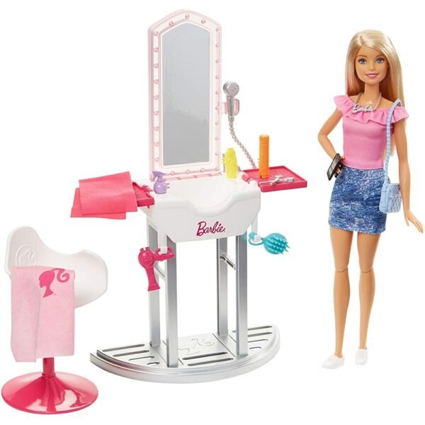 Set Barbie By Mattel Estate Salon De Infrumusetare Cu Papusa Si Accesorii