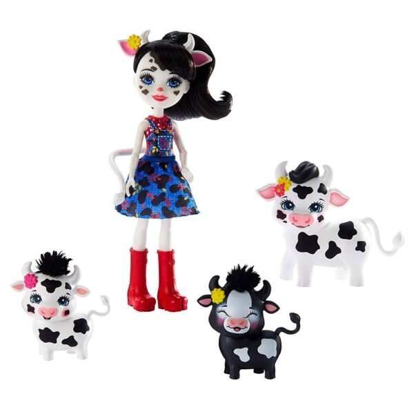 Set Enchantimals By Mattel Cambrie Cow With Ricotta And Family Papusa Cu 3 Figurine