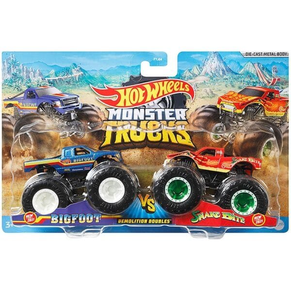 Set Hot Wheels By Mattel Monster Trucks Bigfoot Vs Snake Bite - Imagine 4