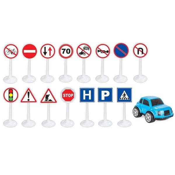 Set Pilsan Jucarie Indicatoare Rutiere Mini Traffic Signs Cu Masinuta