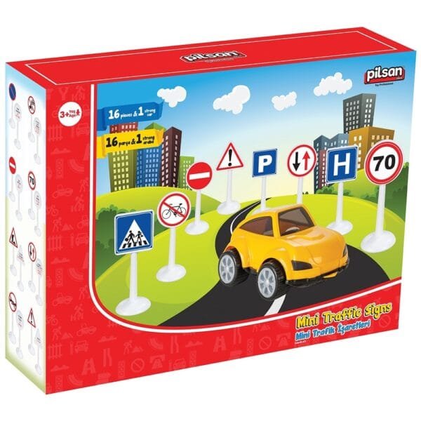 Set Pilsan Jucarie Indicatoare Rutiere Mini Traffic Signs Cu Masinuta - Imagine 2