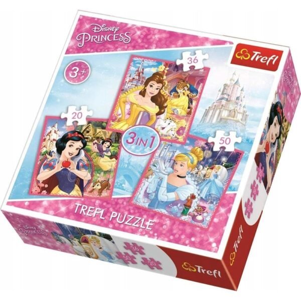 Set Puzzle 3 In 1 Trefl Disney Princess, Lumea Fermecata A Printeselor, 1X20 Piese, 1X36 Piese, 1X50 Piese - Imagine 2