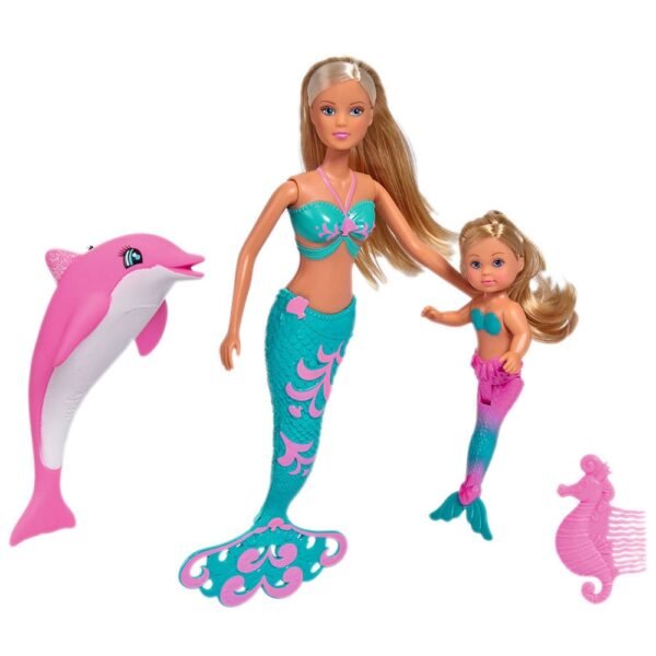 Set Simba Steffi Love Mermaid Friends Papusa 29 Cm, Papusa 12 Cm, Delfin Si Accesorii