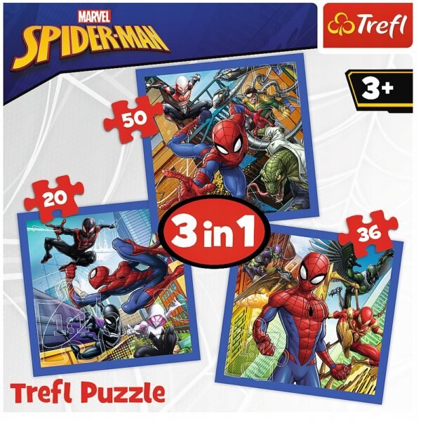 Set Puzzle 3 In 1 Trefl Marvel Spider Man, Forta Paianjenului, 1X20 Piese, 1X36 Piese, 1X50 Piese - Imagine 2