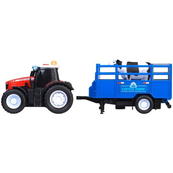 Tractor Dickie Toys Massey Ferguson Animal Trailer 26 Cm Cu Lumini, Sunete, Remorca Si Figurina Vaca - Imagine 3