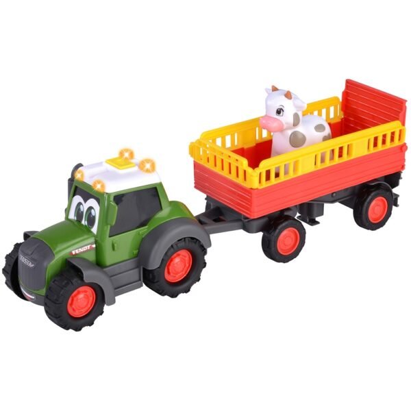 Tractor Simba Abc Fendt Animal Trailer 30 Cm Cu Lumini, Sunete, Remorca Si Figurina