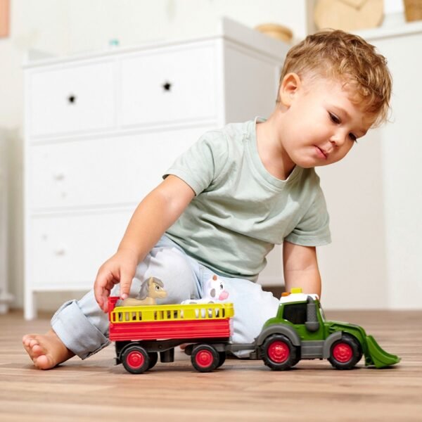 Tractor Simba Abc Fendt Animal Trailer 30 Cm Cu Lumini, Sunete, Remorca Si Figurina - Imagine 5