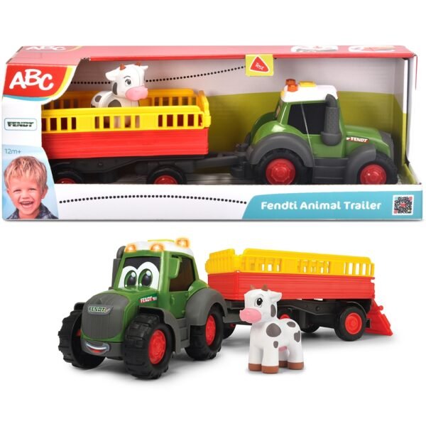 Tractor Simba Abc Fendt Animal Trailer 30 Cm Cu Lumini, Sunete, Remorca Si Figurina - Imagine 7