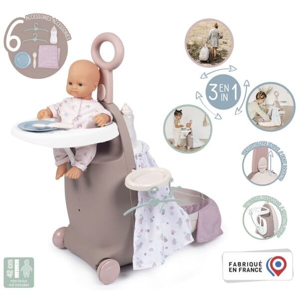 Valiza Multifunctionala Pentru Papusi Smoby Baby Nurse 3 In 1 Maro - Imagine 2