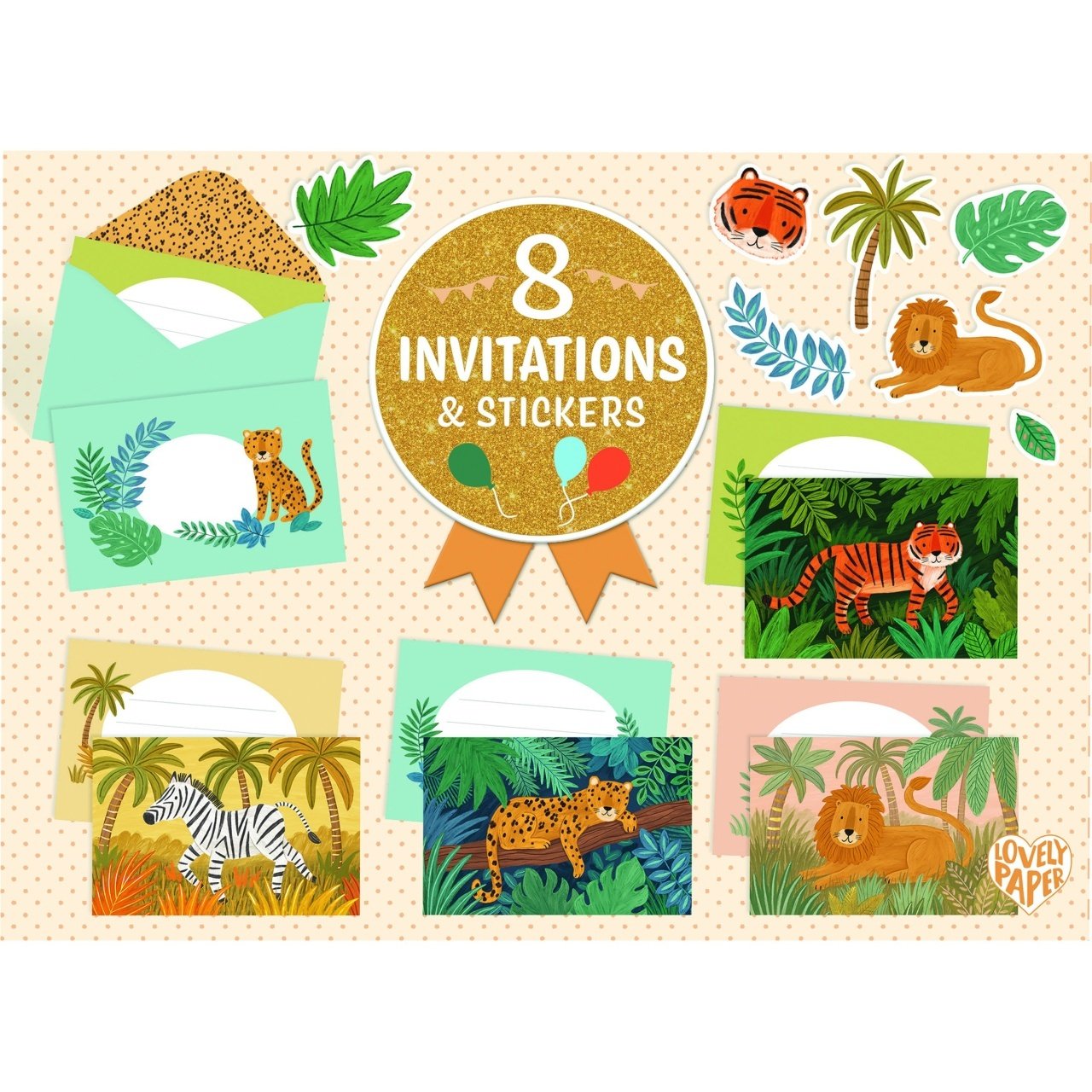 Set De Invitatii Cu Animale Din Jungla, Djeco 4 Set De Invitatii Cu Animale Din Jungla, Djeco - Imagine 3