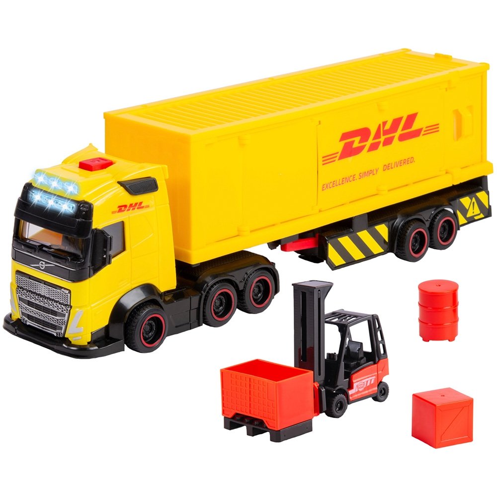 Camion Dickie Toys DHL Heavy Truck 35 cm cu lumini si sunete 2 Camion Dickie Toys DHL Heavy Truck 35 cm cu lumini si sunete