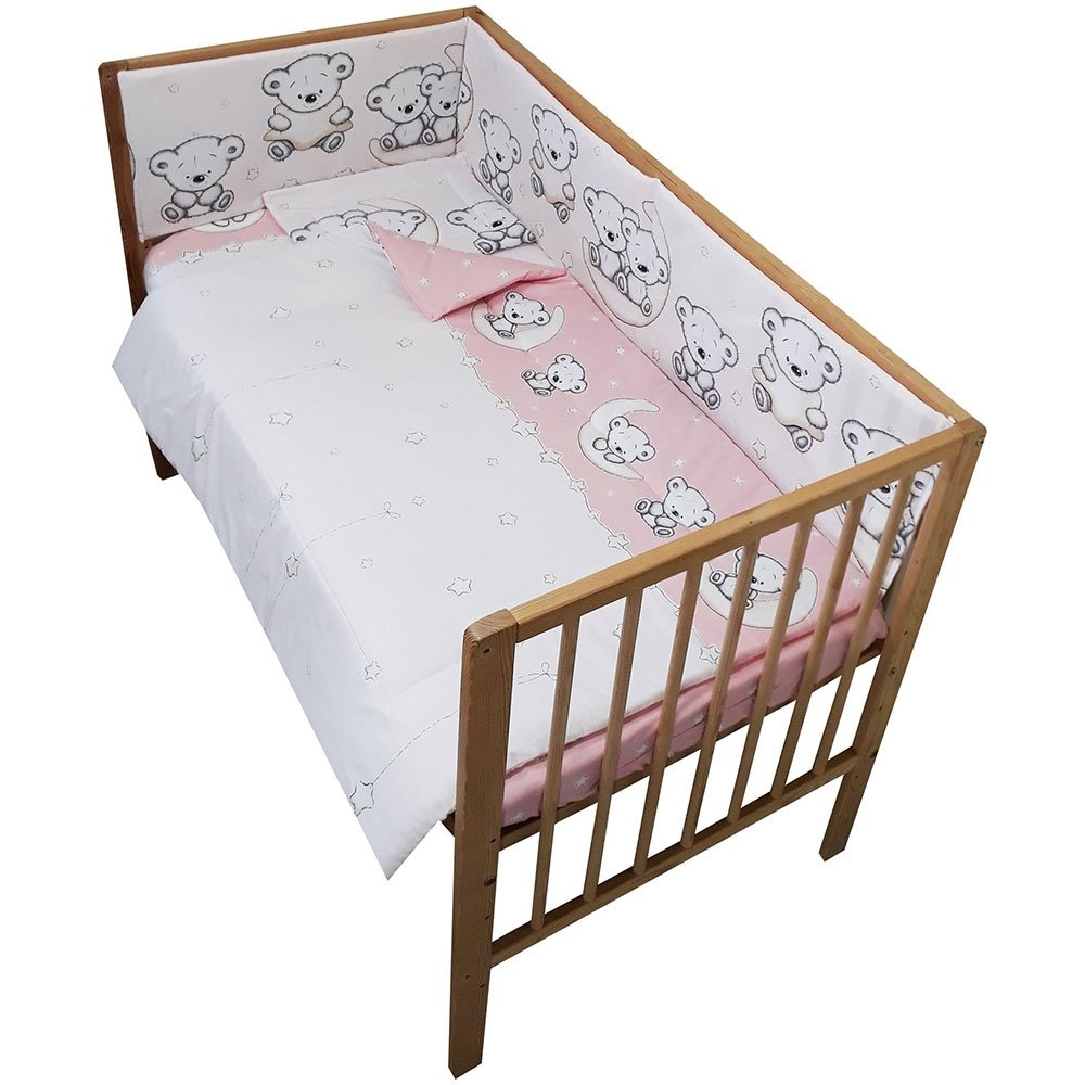 Lenjerie patut Hubners Ursulet pe Semiluna 4 piese roz 2 Lenjerie patut Hubners Ursulet pe Semiluna 4 piese roz