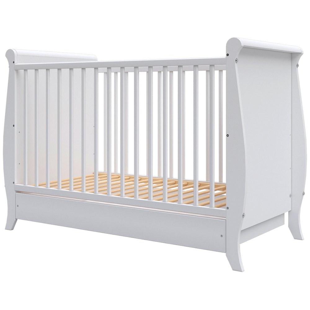 Patut copii din lemn Hubners Mara 120x60 cm alb cu sertar 2 Patut copii din lemn Hubners Mara 120x60 cm alb cu sertar