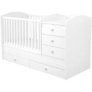 Patut copii transformabil din lemn cu 5 sertare Hubners Matei Maxi Kombi 120x70 cm alb