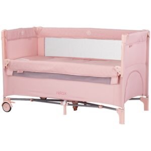 Patut pliabil Chipolino Relax pink marshmallow linen cu laterala culisanta