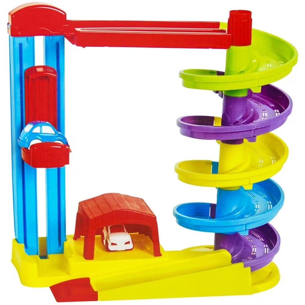 Pista de masini Pilsan Road Set with Car Lift galben cu 2 masinute 2 Pista de masini Pilsan Road Set with Car Lift galben cu 2 masinute