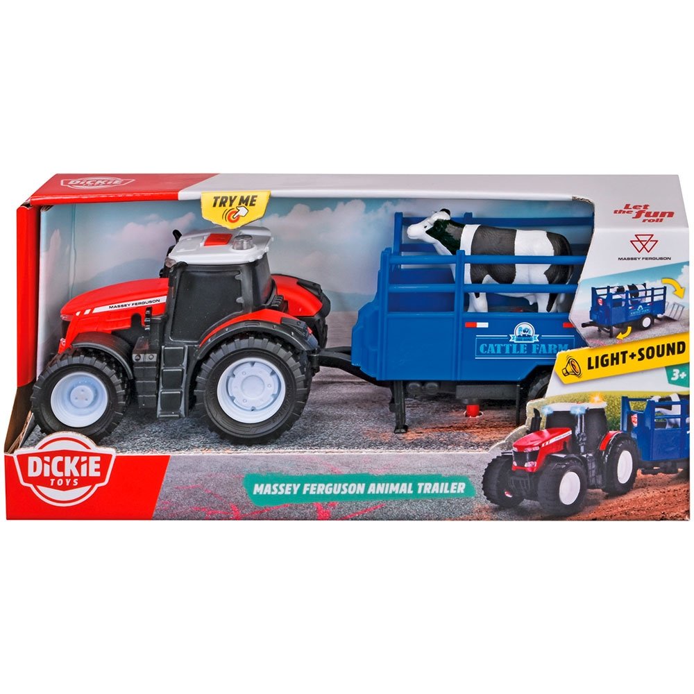 Tractor Dickie Toys Massey Ferguson Animal Trailer 26 cm cu lumini, sunete, remorca si figurina vaca 13 Tractor Dickie Toys Massey Ferguson Animal Trailer 26 cm cu lumini, sunete, remorca si figurina vaca - Image 12