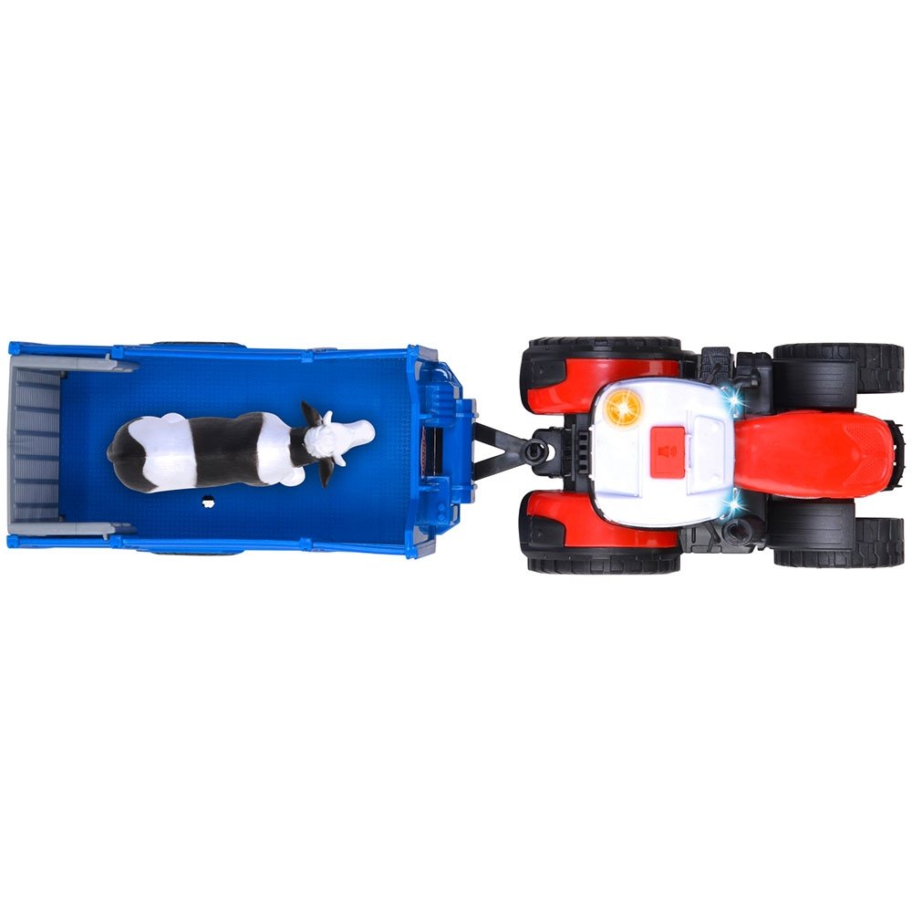 Tractor Dickie Toys Massey Ferguson Animal Trailer 26 cm cu lumini, sunete, remorca si figurina vaca 5 Tractor Dickie Toys Massey Ferguson Animal Trailer 26 cm cu lumini, sunete, remorca si figurina vaca - Image 4