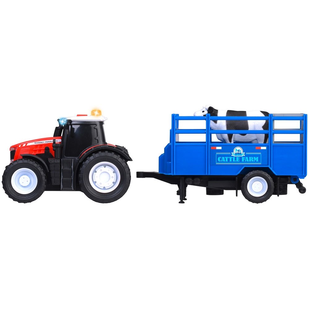 Tractor Dickie Toys Massey Ferguson Animal Trailer 26 cm cu lumini, sunete, remorca si figurina vaca 4 Tractor Dickie Toys Massey Ferguson Animal Trailer 26 cm cu lumini, sunete, remorca si figurina vaca - Image 3