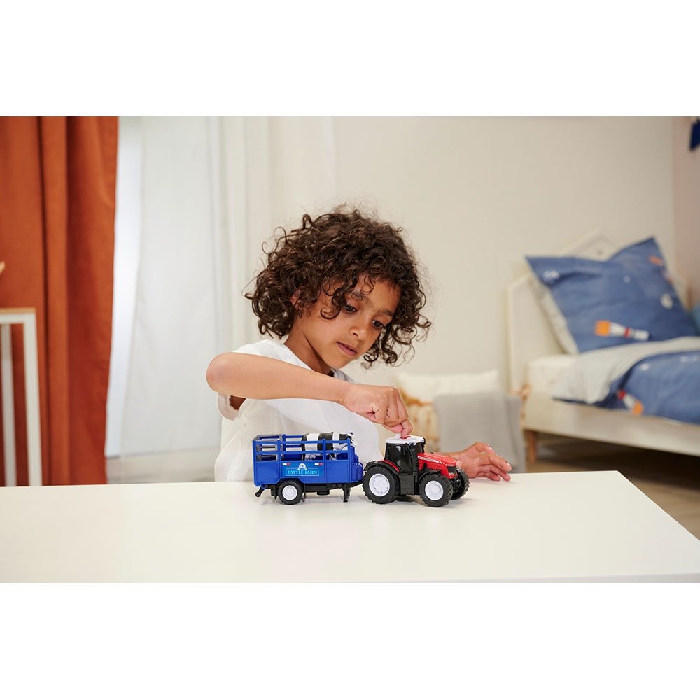Tractor Dickie Toys Massey Ferguson Animal Trailer 26 cm cu lumini, sunete, remorca si figurina vaca 10 Tractor Dickie Toys Massey Ferguson Animal Trailer 26 cm cu lumini, sunete, remorca si figurina vaca - Image 9