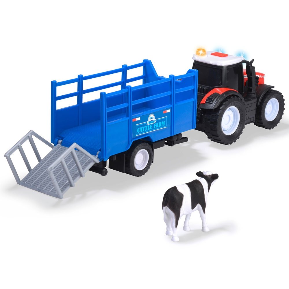 Tractor Dickie Toys Massey Ferguson Animal Trailer 26 cm cu lumini, sunete, remorca si figurina vaca 3 Tractor Dickie Toys Massey Ferguson Animal Trailer 26 cm cu lumini, sunete, remorca si figurina vaca - Image 2