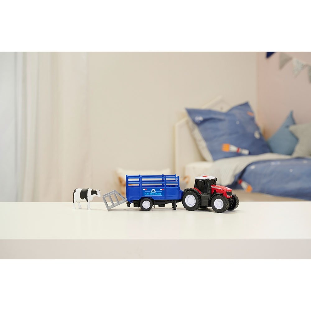 Tractor Dickie Toys Massey Ferguson Animal Trailer 26 cm cu lumini, sunete, remorca si figurina vaca 8 Tractor Dickie Toys Massey Ferguson Animal Trailer 26 cm cu lumini, sunete, remorca si figurina vaca - Image 7