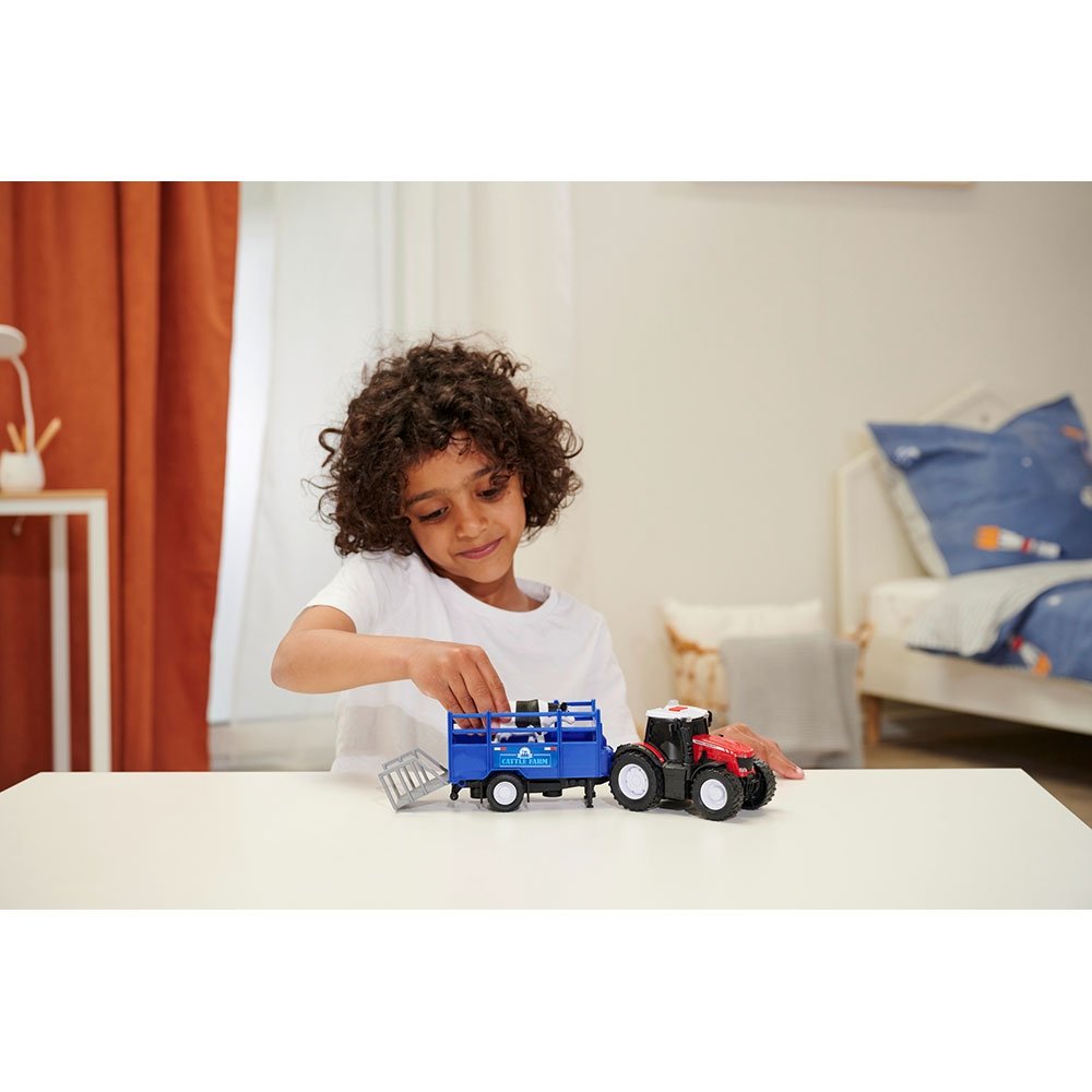 Tractor Dickie Toys Massey Ferguson Animal Trailer 26 cm cu lumini, sunete, remorca si figurina vaca 9 Tractor Dickie Toys Massey Ferguson Animal Trailer 26 cm cu lumini, sunete, remorca si figurina vaca - Image 8