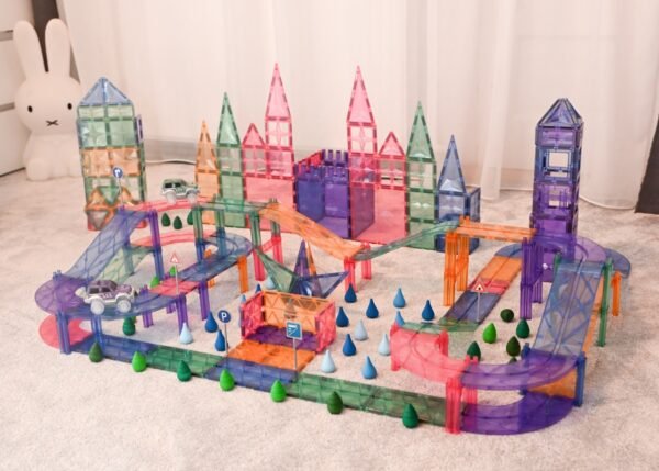 Jocuri Magnetice Traseu De Curse 80 Piese Pastel, Cleverclixx - Imagine 4