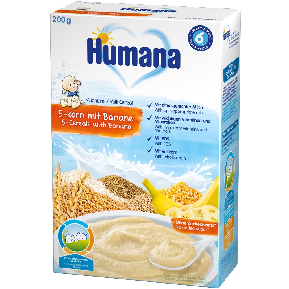 Cereale Humana cu 5 cereale si banane de la 6 luni 200 g 2 Cereale Humana cu 5 cereale si banane de la 6 luni 200 g