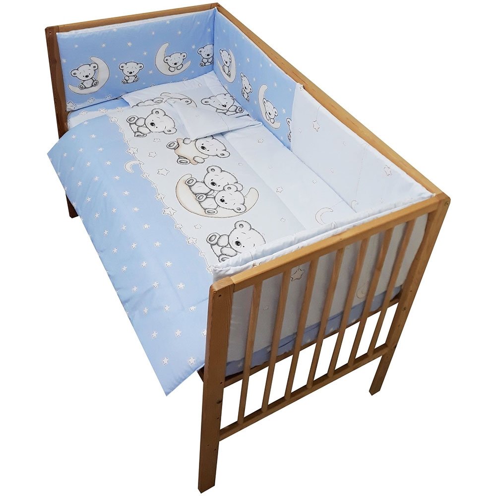 Lenjerie patut Hubners Ursulet pe Semiluna 5 piese albastru 2 Lenjerie patut Hubners Ursulet pe Semiluna 5 piese albastru