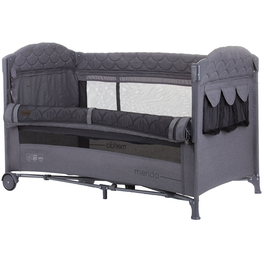 Patut pliabil Chipolino Merida graphite linen cu laterala culisanta 2 Patut pliabil Chipolino Merida graphite linen cu laterala culisanta