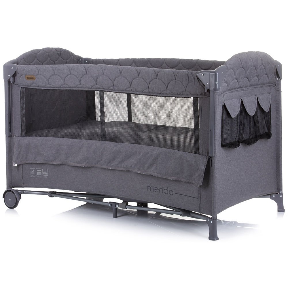 Patut pliabil Chipolino Merida graphite linen cu laterala culisanta 4 Patut pliabil Chipolino Merida graphite linen cu laterala culisanta - Image 3