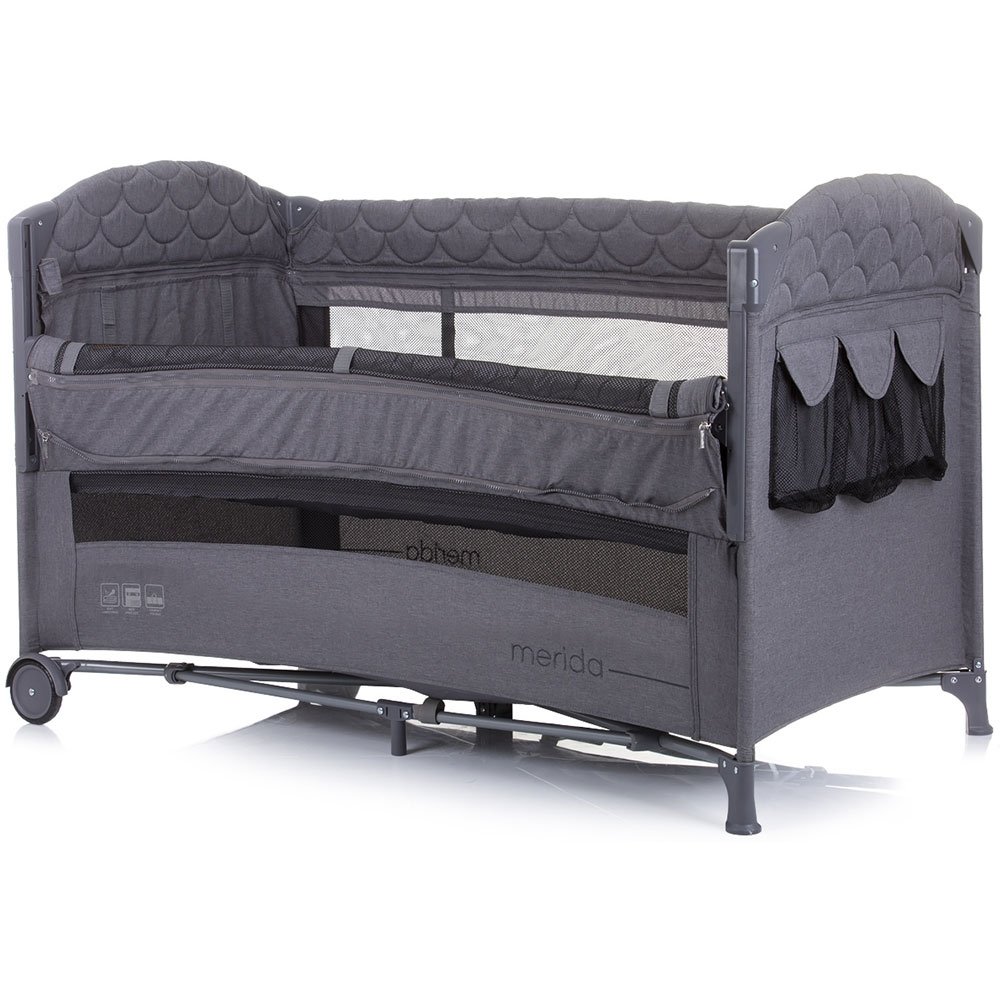 Patut pliabil Chipolino Merida graphite linen cu laterala culisanta 3 Patut pliabil Chipolino Merida graphite linen cu laterala culisanta - Image 2