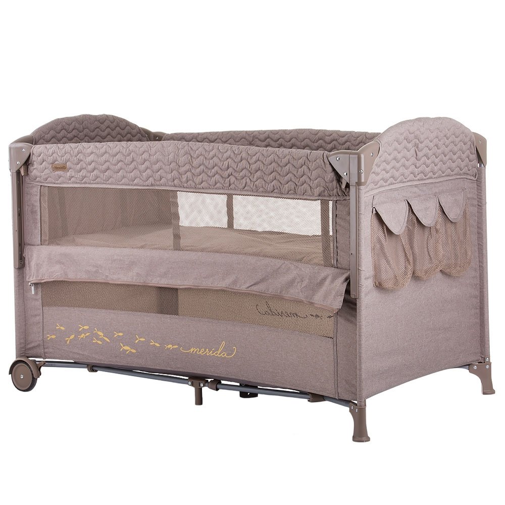 Patut pliabil Chipolino Merida humus linen cu laterala culisanta 2 Patut pliabil Chipolino Merida humus linen cu laterala culisanta