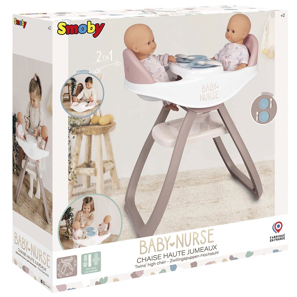 Scaun de masa pentru papusi Smoby Baby Nurse Twin 2 in 1 maro 2 Scaun de masa pentru papusi Smoby Baby Nurse Twin 2 in 1 maro