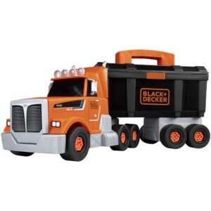 Set Smoby Camion si bormasina mecanica Black & Decker Bricolo Truck + Mini Drill cu 60 accesorii