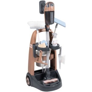 Set curatenie cu troller si aspirator vertical Smoby Rowenta maro cu 10 accesorii