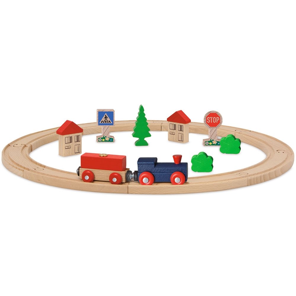 Set din lemn Eichhorn Tren albastru cu sina circulara si accesorii 2 Set din lemn Eichhorn Tren albastru cu sina circulara si accesorii