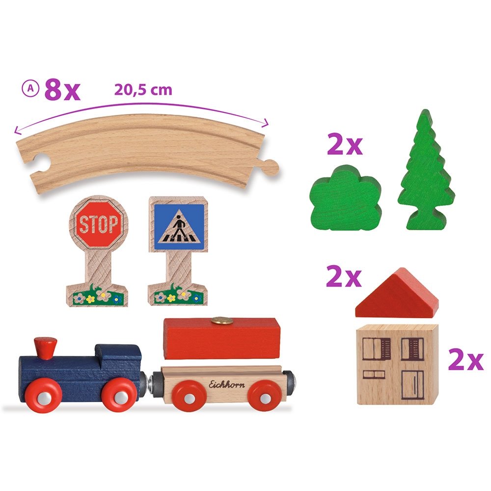 Set din lemn Eichhorn Tren albastru cu sina circulara si accesorii 3 Set din lemn Eichhorn Tren albastru cu sina circulara si accesorii - Image 2