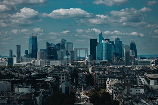 Stunning aerial view of La Défense, Paris's modern business district.