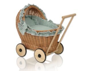 Cărucior de nuiele cu așternut de salvie și căptușeală moale CHIARA - natural