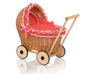 Cărucior de nuiele cu lenjerie roșie și căptușeală moale CHIARA - natural