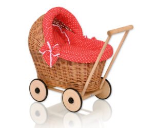 Cărucior de nuială cu lenjerie roșie și căptușeală moale STELLA - natural