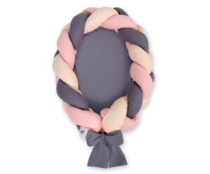 Cuibul împletit pentru bebeluși 2 în 1 - roz-pastel bej-antracit