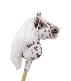 Calul pe un băț Super Hobby Horse leopard maro premium cu coamă albă A5
