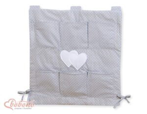 Curățenie în pat - Hanging Hearts, buline albe pe fond gri