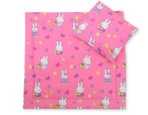 Set de lenjerie de cărucior cu plapumă și pernă 2 bucăți - Hallo rabbit pink