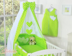 Baldachin din material textil - Hanging Hearts cu puncte albe pe fond verde