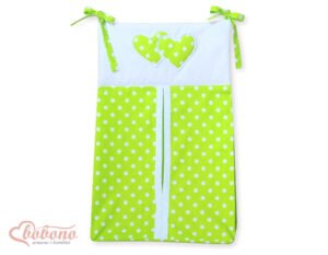 Geantă de scutece - Hanging Hearts, puncte albe pe fond verde