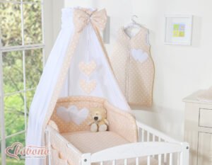 Baldachin din material textil - Hanging Hearts cu puncte albe pe fond bej